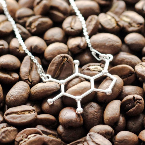 srebrny naszyjnik na prezent dla fanki kawy - naszyjnik ze wzorem kofeiny